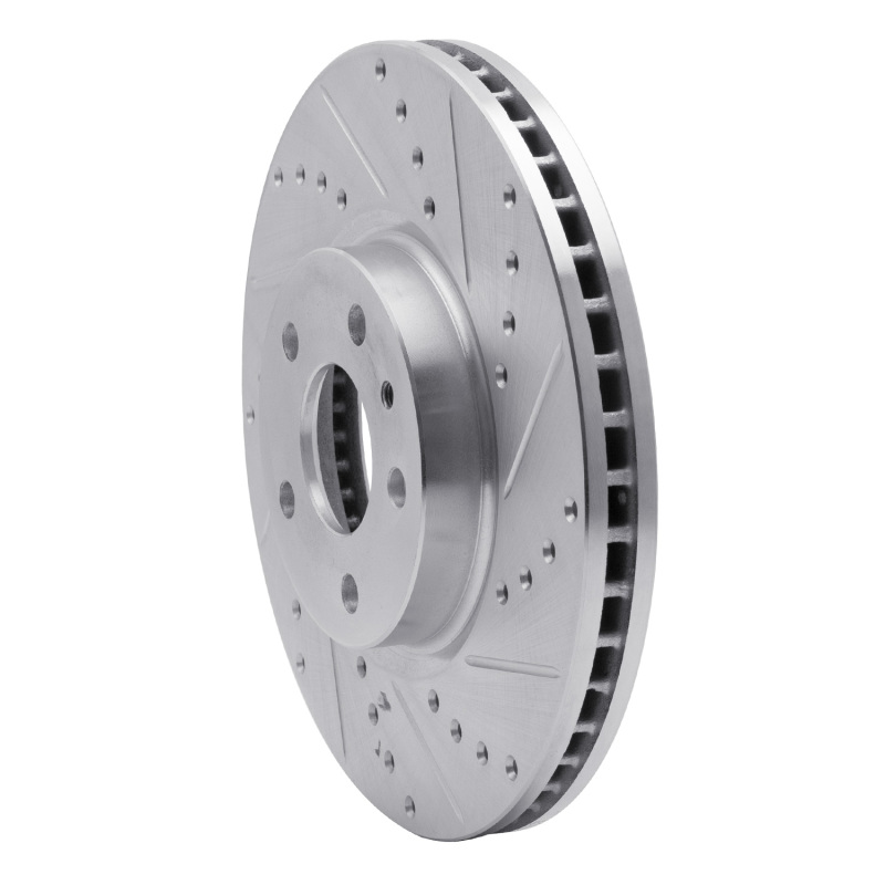 Ford Special Service Police Sedan Brake Rotor (1) - Front Right - R1 Concepts - Drilled & Slotted - Silver - `13-`20